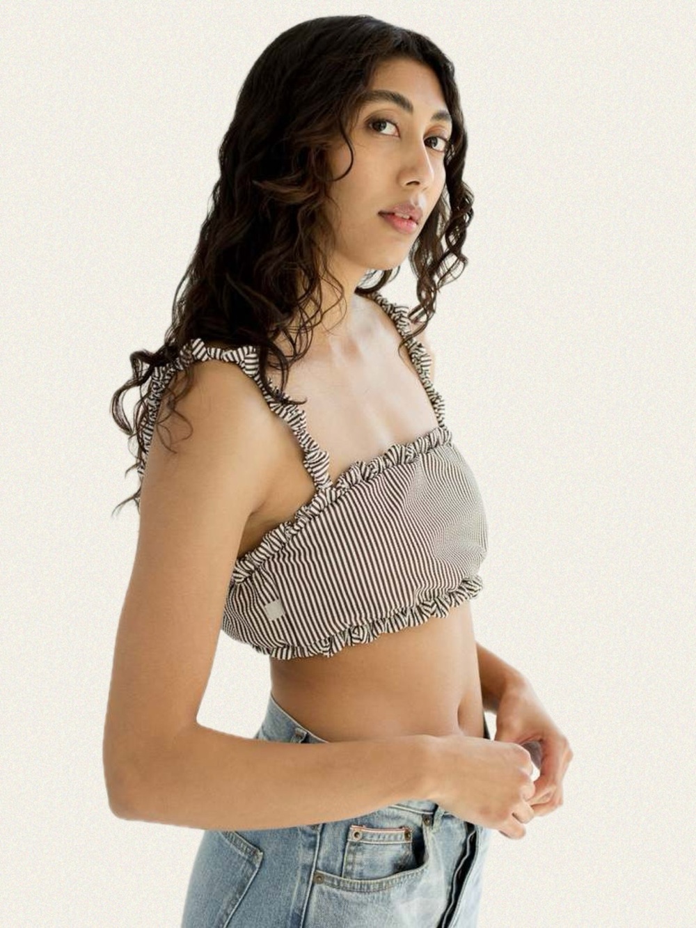 GANNI Recycled Stripe Elastic Bandeau Bikini Top